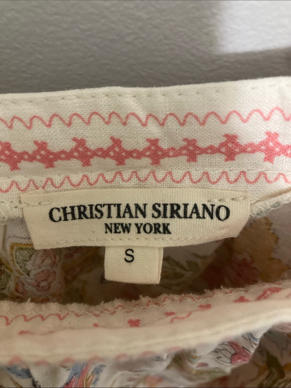 Christian Siriano NY Boho Floral Crochet Trim Square Neck Top Cream/Pink Small - Picture 7 of 10
